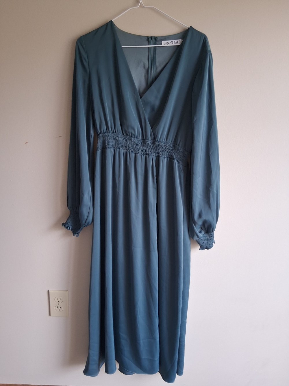 Teal Long-Sleeve V-Neck Midi Dress